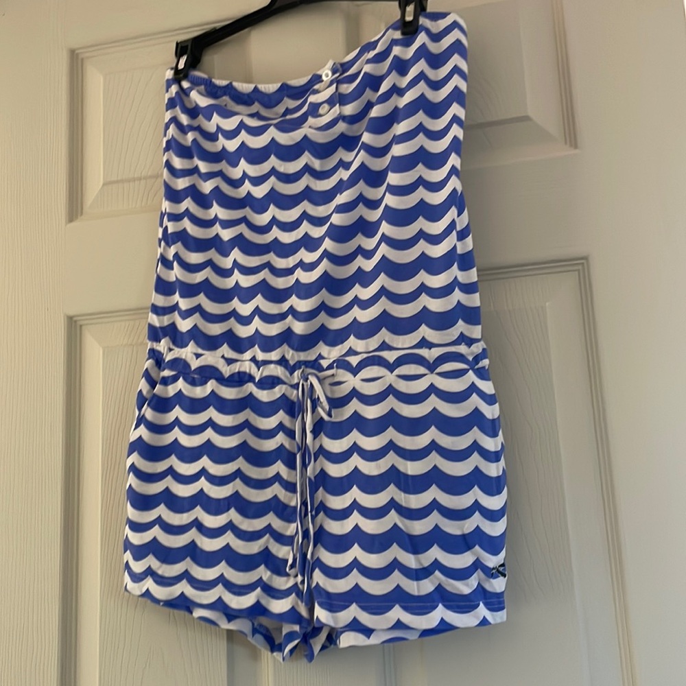 Nautical blue and white striped romper